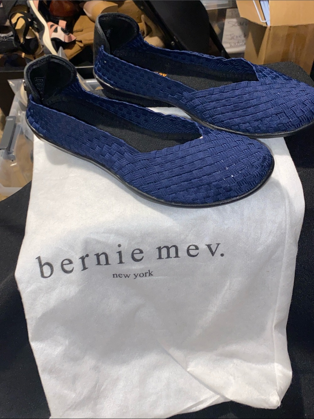 NWOT BERNIE MEV. NAVY BLUE WOVEN  SLIP ON LOAFER  SIZE 9.5 (EU 41)